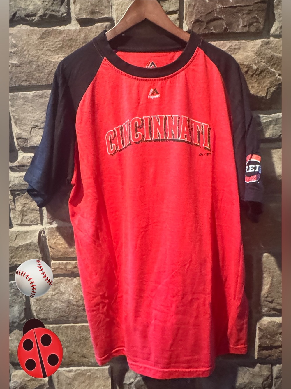 Majestic Red and Black Cincinnati Raglan Short Sleeve Shirt - XL Tall